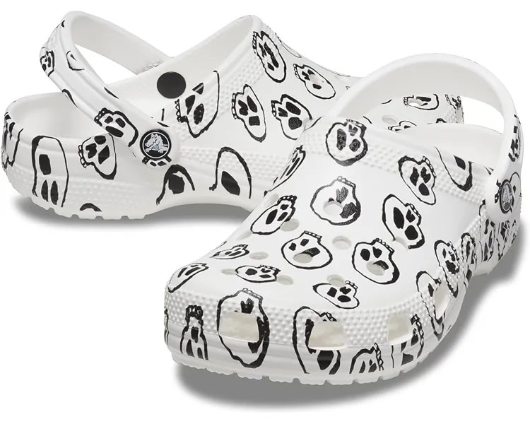 Сабо Crocs Classic Clog - Seasonal Graphic, цвет White/Black Skull Print