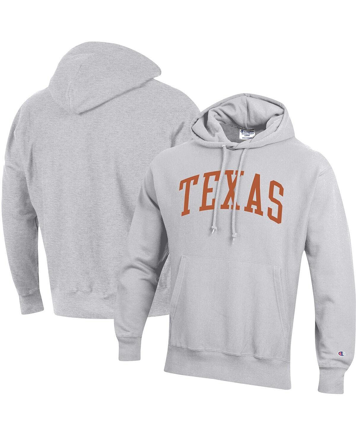 Мужской серый пуловер с капюшоном Texas Longhorns Team Arch обратного плетения с принтом меланжевого цвета Champion