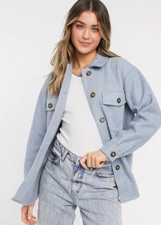 Бледно-синяя уютная куртка-рубашка свободного кроя New Look-Голубой