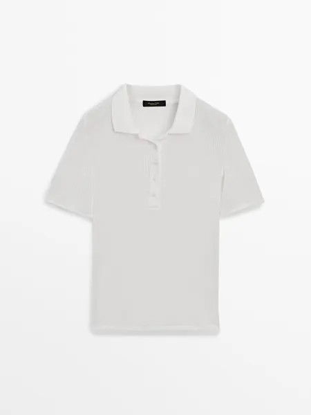 Рубашка-поло из хлопка в рубчик Massimo Dutti, бежевый