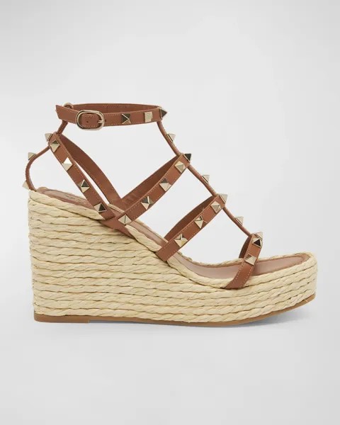 Эспадрильи Rockstud на танкетке с клеткой Valentino Garavani, цвет Almond Beige/Naturale