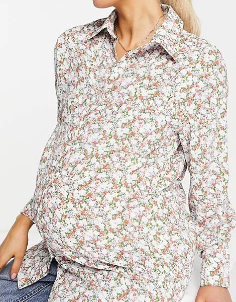 Свободная рубашка-бойфренд с цветочным принтом в стиле ретро Glamorous Maternity