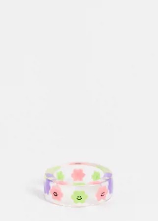 Прозрачное пластмассовое кольцо с цветочками ASOS DESIGN Curve-Прозрачный