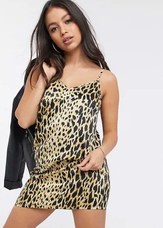 Платье-комбинация мини с леопардовым принтом ASOS DESIGN Petite-Мульти