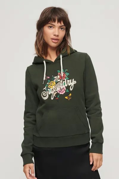 Худи с надписью и мотивом татуировки Superdry, зеленый
