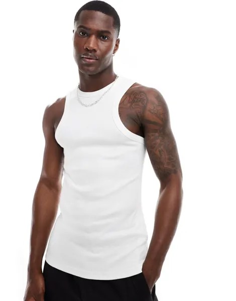 Белая майка в рубчик с облегающим кроем ASOS DESIGN