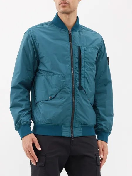 Бомбер из жатого нейлона, окрашенного в готовой одежде Stone Island, синий