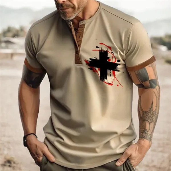 Мужская рубашка Henley Henley Graphic Cross Faith Clothing Clothing Рубашка с 3D-принтом