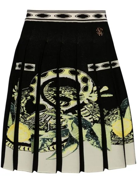 Roberto Cavalli жаккардовая юбка мини со складками, черный