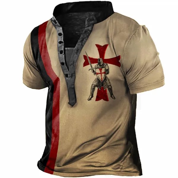 Мужская футболка Henley с принтом Knights Templar Cross Stripe на открытом воздухе