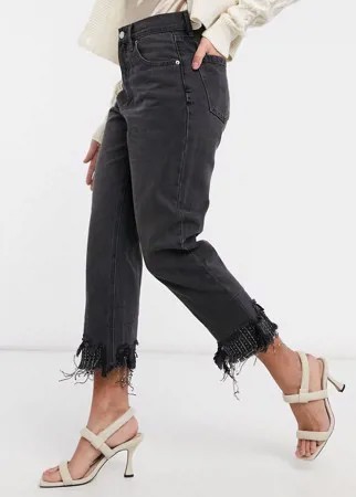 Укороченные прямые джинсы в стиле 90-х выцветшего черного цвета с отделкой бисером по низу штанин Blue Revival-Черный цвет