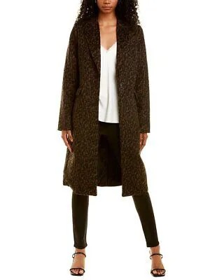 Женское полушерстяное пальто T Tahari с леопардовым принтом, черное 2