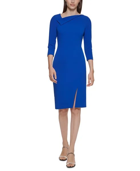 Женское платье-футляр с отложным воротником и разрезом спереди Calvin Klein