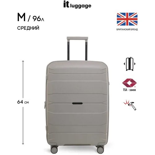 Чемодан IT Luggage, полипропилен, опорные ножки на боковой стенке, увеличение объема, 96 л, размер M, горчичный, желтый