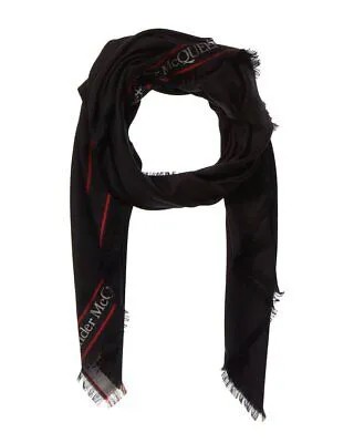 Женский шарф с кромкой из шерсти и шелка Alexander Mcqueen, черный