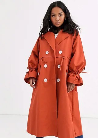 Тренч рыжего цвета с контрастными пуговицами ASOS DESIGN Petite-Бежевый
