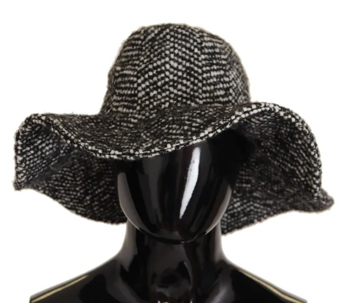 DOLCE - GABBANA Шляпа Черно-белая твидовая кепка с широкими полями и пайетками s.57 500долл.