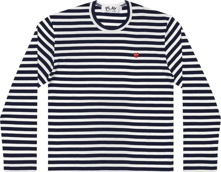 Футболка Comme des Garçons PLAY Long-Sleeve Striped T-Shirt With Small Heart 'Navy/White', синий