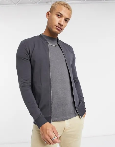 Черный трикотажный бомбер обтягивающего кроя ASOS DESIGN-Серый