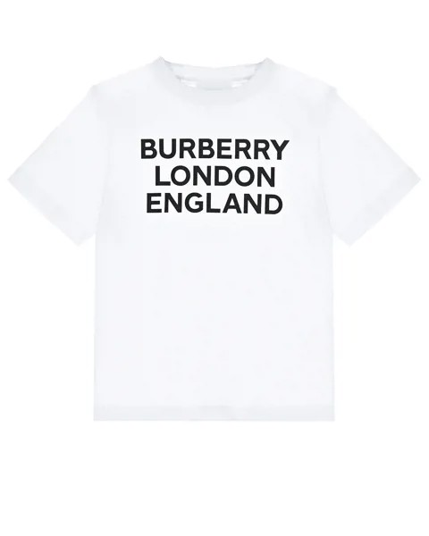 Белая футболка с черным принтом Burberry детская