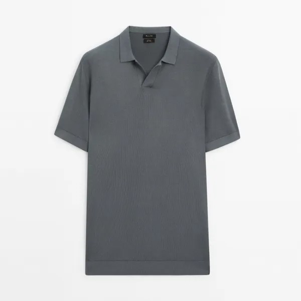 Футболка-поло Massimo Dutti Cotton Knit With Short Sleeves, синий