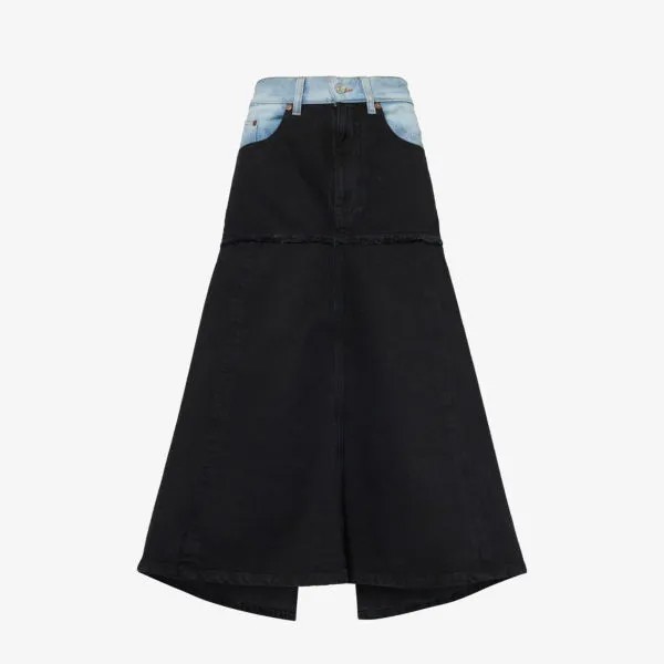 Джинсовая юбка миди с асимметричным подолом и контрастной вставкой Victoria Beckham, цвет contrast wash