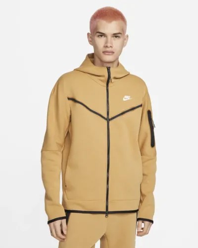 Мужская худи Nike Sportswear Elemental Gold/Sail Tech Fleece с молнией во всю длину (CU4489