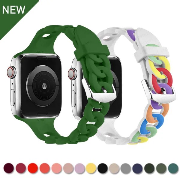 Спортивный ремешок для Apple Watch Силиконовый ремешок 7 SE 6 45мм 41мм 44мм 38мм Аксессуары Гурметт Резиновый браслет IWatch Series 3 4 5 2 40мм 42мм Ремень