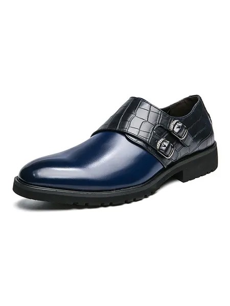 Milanoo Men's Monk Strap Stone Grain Dress Loafers