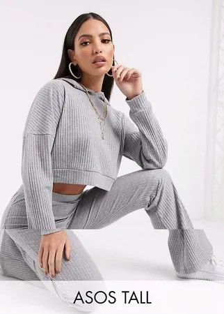 Мягкий спортивный костюм с худи и расклешенными брюками ASOS DESIGN Tall-Серый