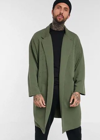 Легкая трикотажная oversize-куртка цвета хаки с рваной отделкой ASOS DESIGN-Зеленый