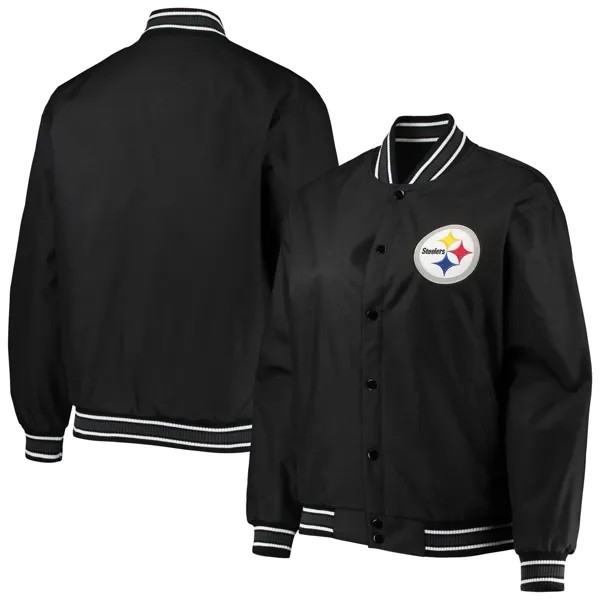 Женская черная куртка на кнопках из поли-твила JH Design Pittsburgh Steelers большого размера