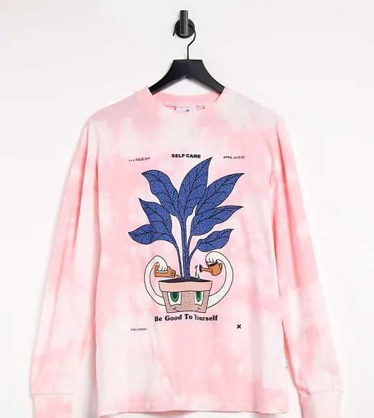 Розовый oversized-лонгслив с принтом тай-дай COLLUSION Unisex-Розовый цвет