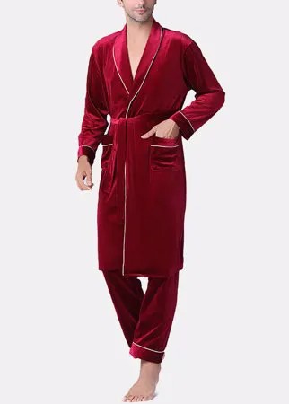 Мужская золотая бархатная пижама класса люкс Халат Набор гладкого простого халата для отдыха с карманами