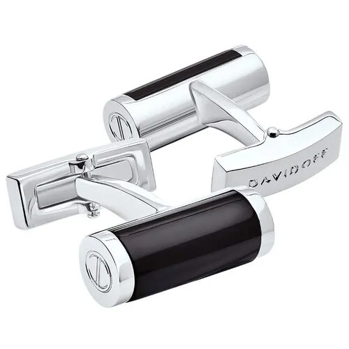 Запонки Davidoff, латунь, родирование, серебряный, черный