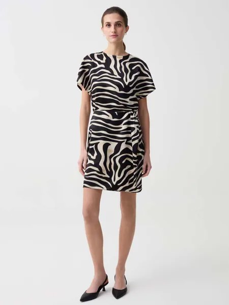 Короткое атласное платье с зебровым принтом Ovs, цвет black/beige