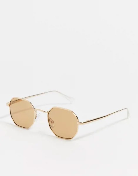 Золотистые солнцезащитные очки в шестиугольной оправе River Island-Золотой