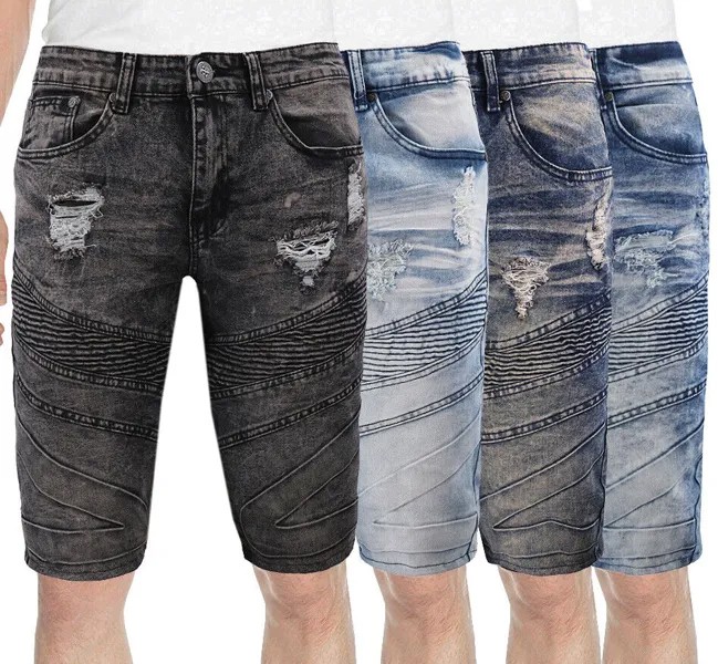 Мужские облегающие джинсовые шорты с потертостями и потертостями из лоскутного денима скинни