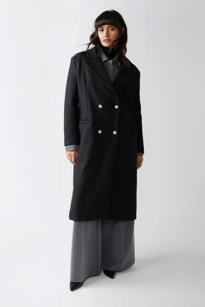 Двубортное пальто с шерстяным эффектом Warehouse, черный