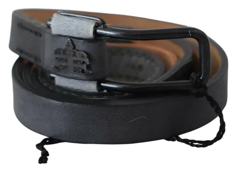 ERMANNO SCERVINO Ремень Черный кожаный с бахромой и пряжкой с логотипом Жен. 85 см / 2