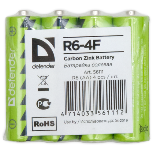Батарейка Defender солевая AA R6, 4 шт.
