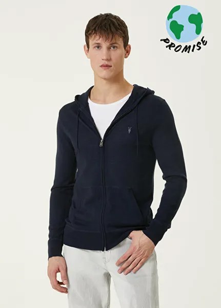 Темно-синий шерстяной трикотажный кардиган mode с капюшоном AllSaints