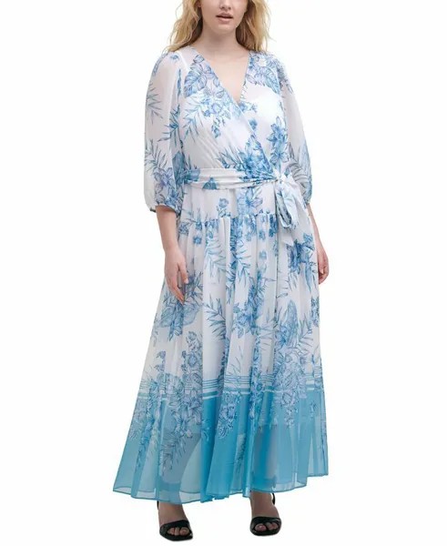 НОВОЕ Платье макси с длинными рукавами 3/4 и искусственным запахом Calvin Klein, большие размеры 14 Вт