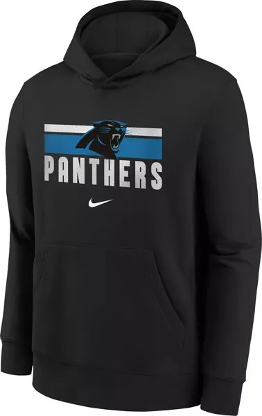 Черный пуловер с капюшоном Nike Youth Carolina Panthers Team Stripes