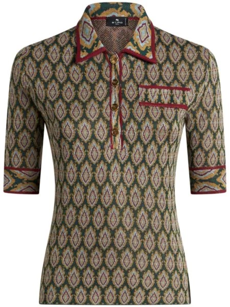 ETRO рубашка-поло с жаккардовым принтом и короткими рукавами, зеленый