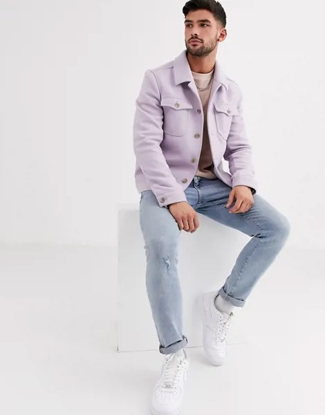 Сиреневая куртка в стиле вестерн с добавлением шерсти ASOS DESIGN-Фиолетовый