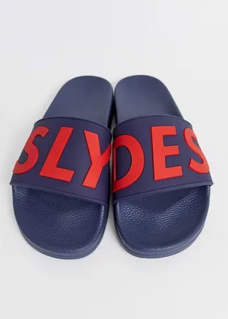 Темно-синие шлепанцы с логотипом Slydes-Темно-синий