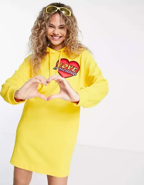 Желтое платье-худи с нашивкой-логотипом Love Moschino