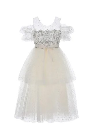 Белое платье с атласным поясом Designers Cat детское