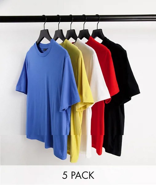 Комплект из 5 футболок из органического хлопка с круглым вырезом ASOS DESIGN-Многоцветный
